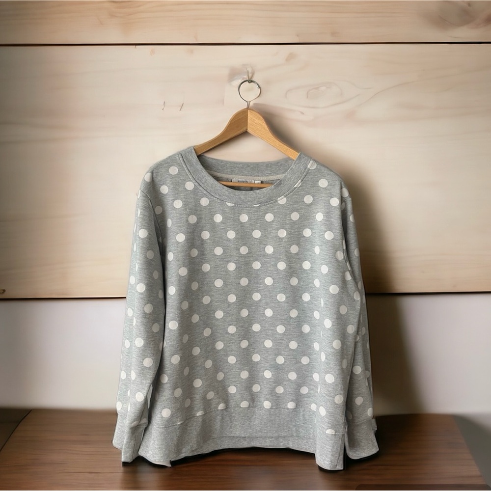 Women’s Ricki's Gray & White Crew Neck Polka Dot Long Sleeved Sweatshirt Large